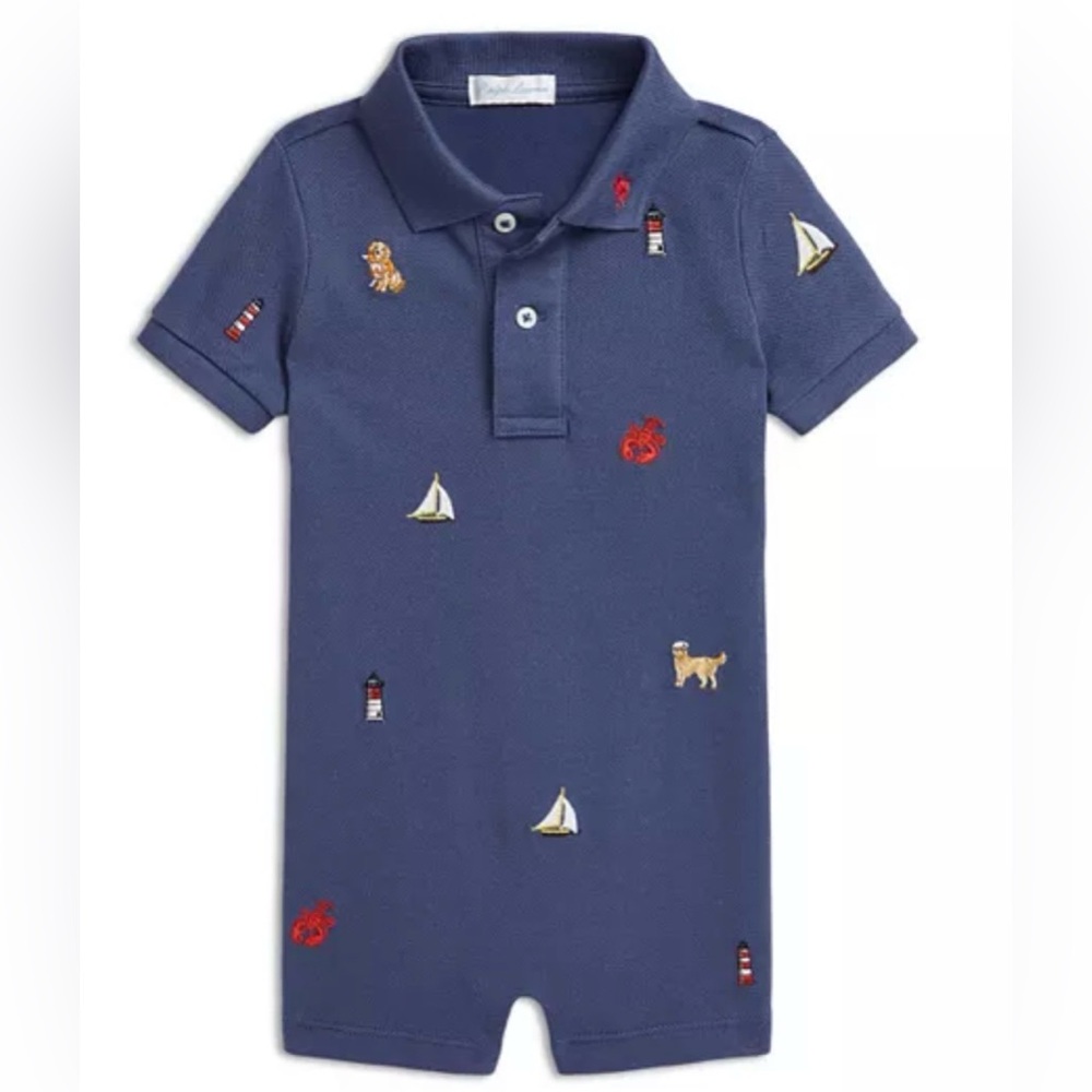 POLO RALPH LAUREN Embroidered
Cotton Mesh Polo Shortall inNavy